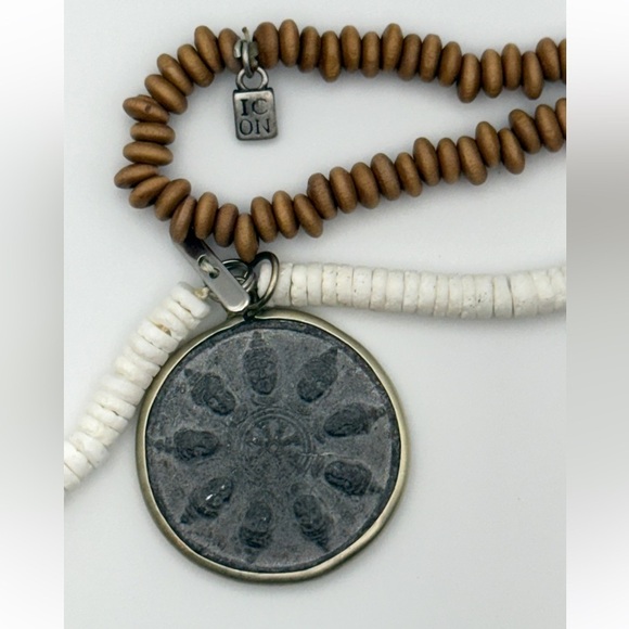 Beautiful BUDDHA NECKLACE BROWN WHITE GRAY by ICON Unisex - Picture 2 of 7